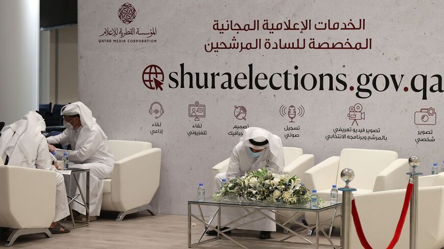 Qatari candidates register to run in the country's upcoming election as members of its top advisory panel, known as the Shura Council, in the capital, Doha, on Aug. 22, 2021.