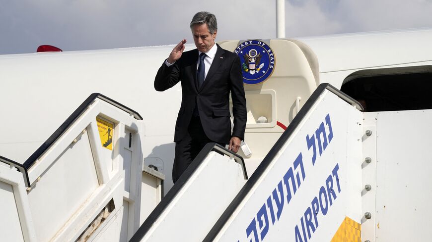 US Secretary of State Antony Blinken arrives at Israel's Ben Gurion Airport in Lod, on the outskirts of Tel Aviv, on Oct. 12, 2023.