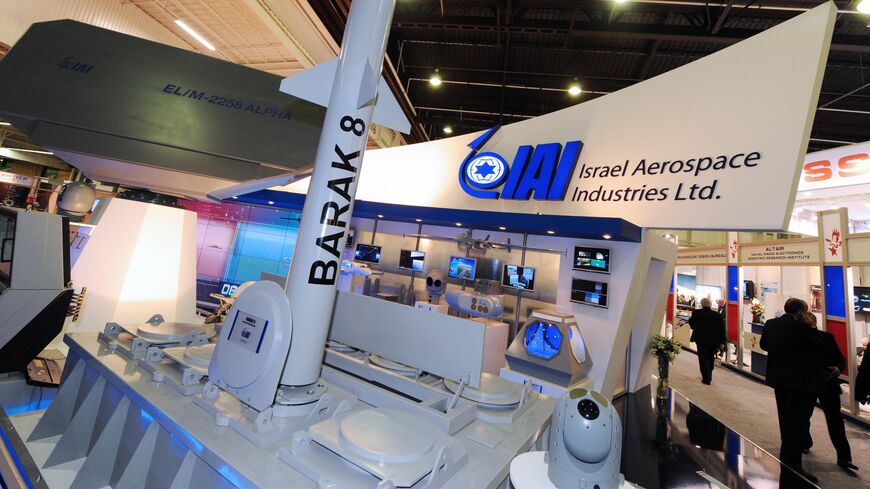 View taken on Oct. 27, 2008, of the Israel Aerospace Industries booth at the world's leading trade show for naval and maritime safety, in Le Bourget, north of Paris.