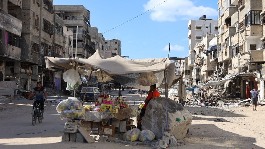 A street vendor sells food items in Gaza City on October 2, 2024, amid the ongoing war between Israel and Hamas