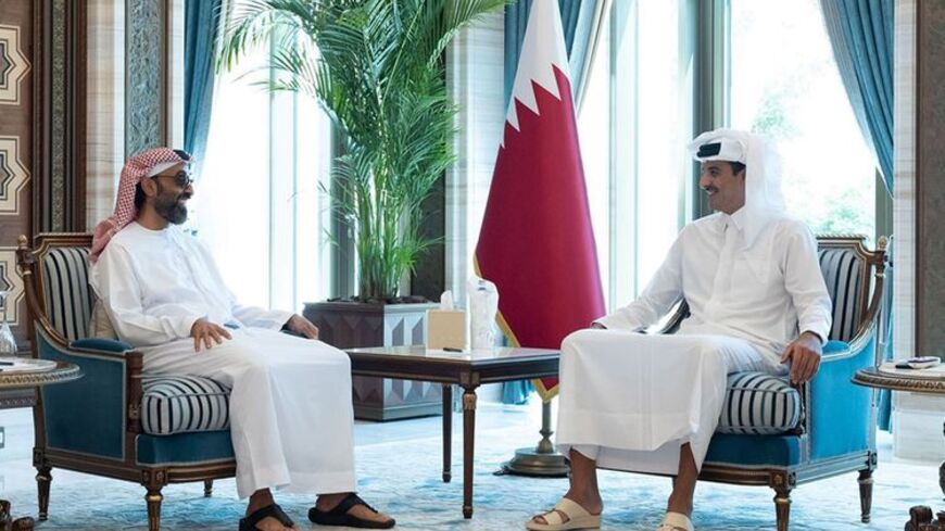 Sheikh Tamim bin Hamad Al Thani, Emir of the State of Qatar, and Sheikh Tahnoon bin Zayed Al Nahyan, Deputy Ruler of Abu Dhabi and National Security Adviser, in Doha on Sunday