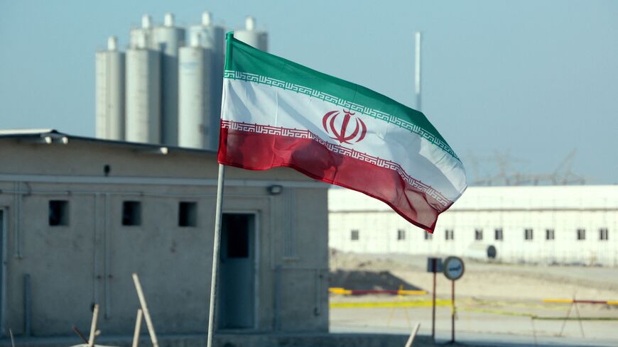 A picture taken on Nov. 10, 2019, shows an Iranian flag in Iran's Bushehr nuclear power plant, during an official ceremony to kick-start works on a second reactor at the facility.
