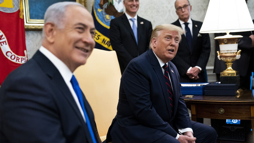 WASHINGTON, DC - SEPTEMBER 15: U.S. President Donald Trump and Prime Minister of Israel Benjamin Netanyahu participate in a meeting in the Oval Office of the White House on September 15, 2020 in Washington, DC. Netanyahu is in Washington to participate in the signing ceremony of the Abraham Accords. (Photo by Doug Mills/Pool/Getty Images)