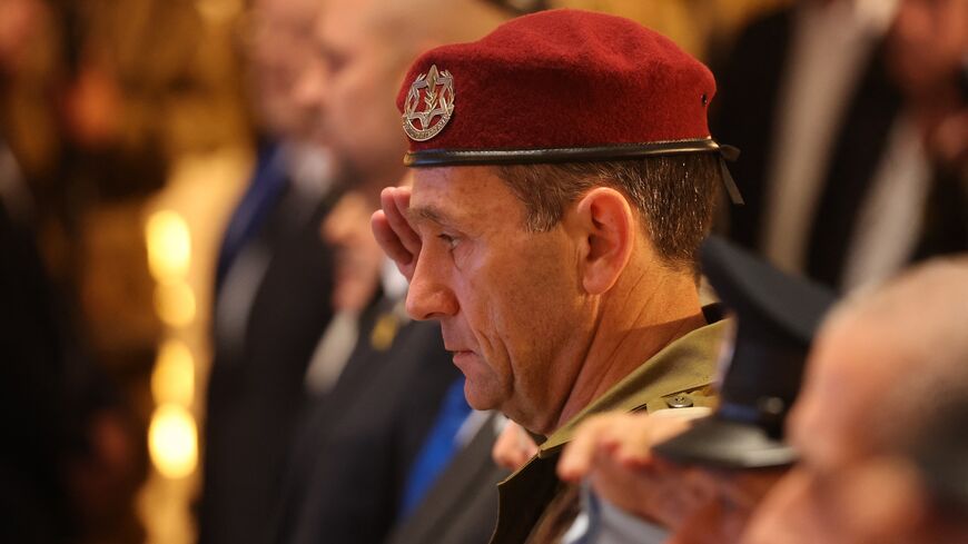 Israel Defense Forces Chief of Staff Lt. Gen. Herzi Halevi attends a ceremony marking Memorial Day, honoring fallen soldiers of Israel's wars and victims of attacks, Mount Herzl military cemetery, Jerusalem, May 13, 2024. 