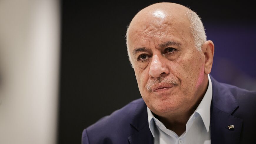 Secretary-General of Fatah’s Central Committee Jibril Rajoub looks on during an interview in Paris on July 27, 2024.