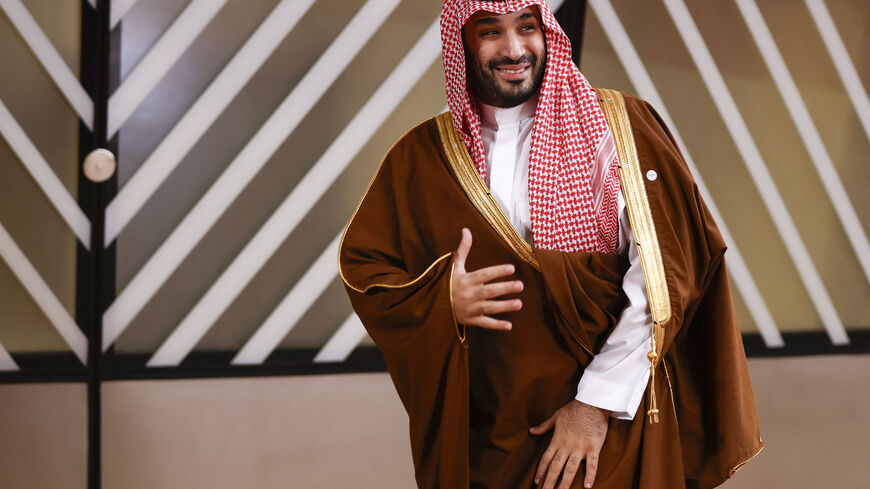 Saudi Crown Prince Mohammed bin Salman arrives to attend a EU - Gulf Cooperation Council (GCC) summit in Brussels on October 16, 2024. Avoiding a "general conflagration" in the Middle East will be top of the agenda when European Union and leaders of countries from the Gulf Cooperation Council (GCC), which brings together Bahrain, Kuwait, Oman, Qatar, Saudi Arabia and the United Arab Emirates, meet in Brussels on October 16, 2024. (Photo by JOHANNA GERON / POOL / AFP) (Photo by JOHANNA GERON/POOL/AFP via Get