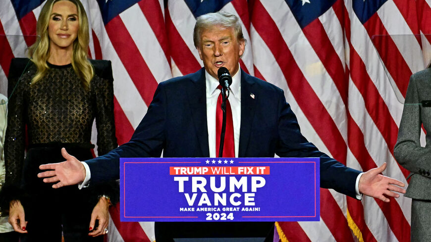 Former US President and Republican presidential candidate Donald Trump speaks during an election night event at the West Palm Beach Convention Center in West Palm Beach, Florida, on November 6, 2024. Donald Trump claimed victory and pledged to "heal" the country on November 6, 2024 as results put him on the verge of beating Kamala Harris in a stunning White House comeback. (Photo by Jim WATSON / AFP) (Photo by JIM WATSON/AFP via Getty Images)