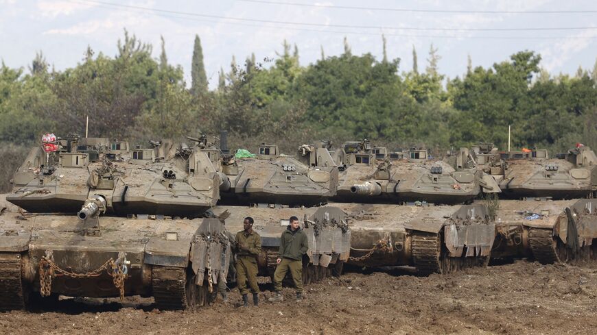 Israeli tanks aligned in northern Israel, near the border with Lebanon, Nov. 28, 2024.