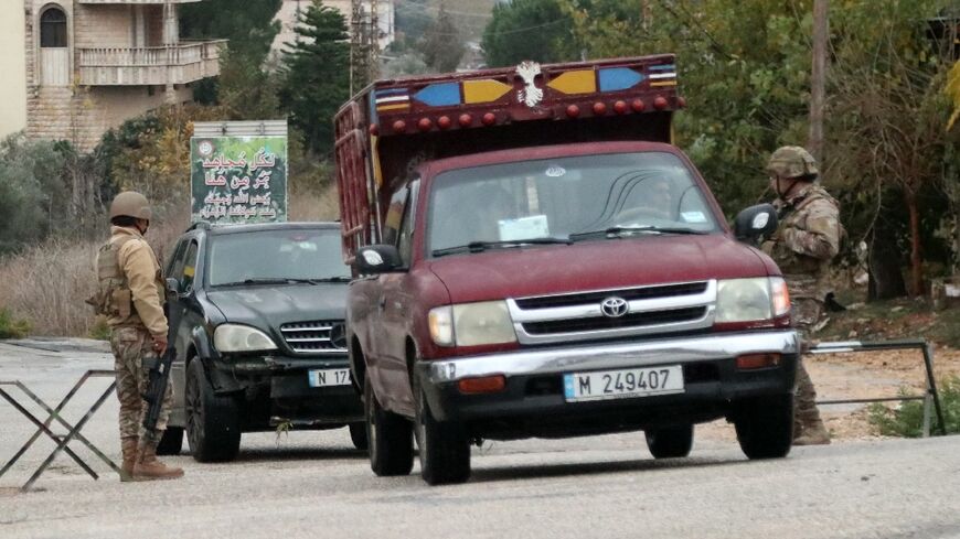 Lebanese army soldiers man a checkpoint in southern Lebanon's Marjayoun area after a ceasefire between Israel and Hezbollah took effect