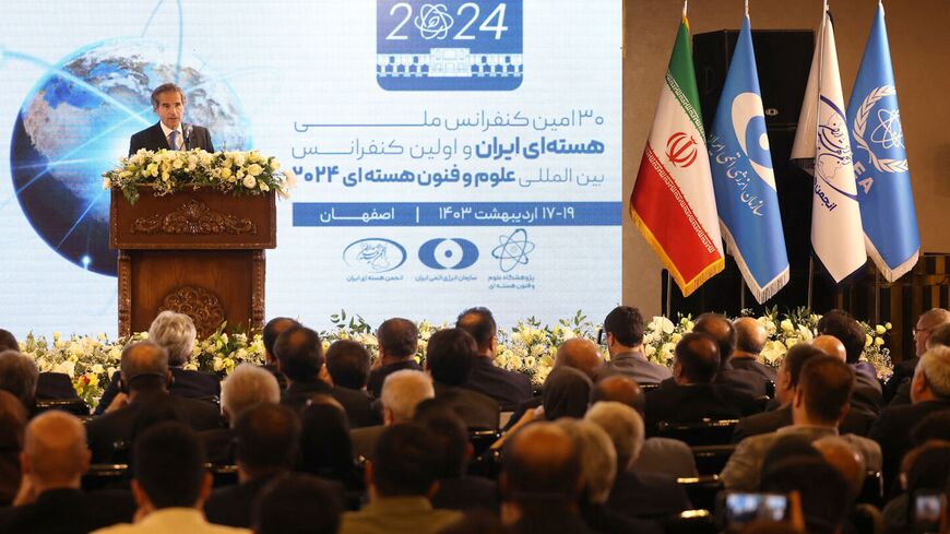 Director General of the International Atomic Energy Agency Rafael Grossi speaks during the International Conference on Nuclear Science and Technology in Isfahan, on May 7, 2024. 