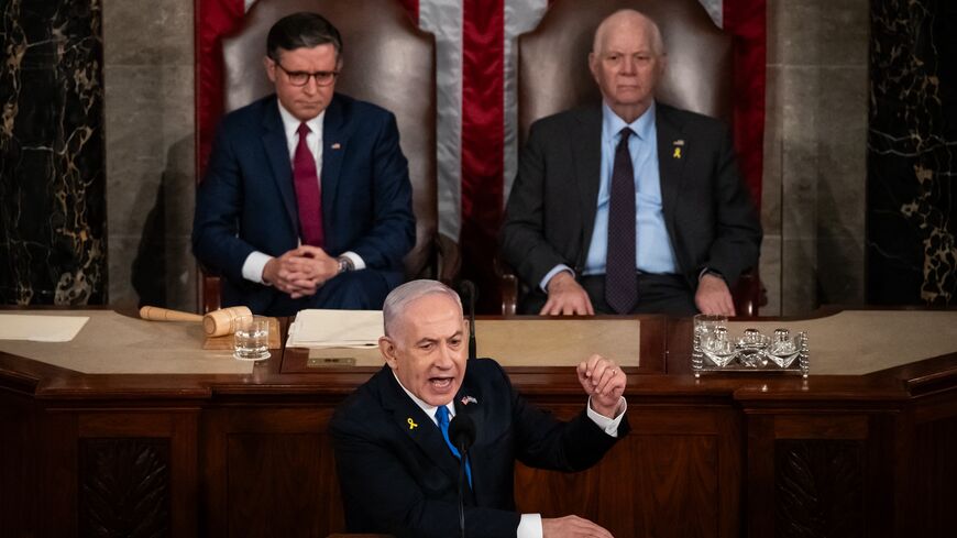 Israeli Prime Minister Benjamin Netanyahu delivers a controversial address to a joint session of Congress in Washington, on July 24, 2024. 