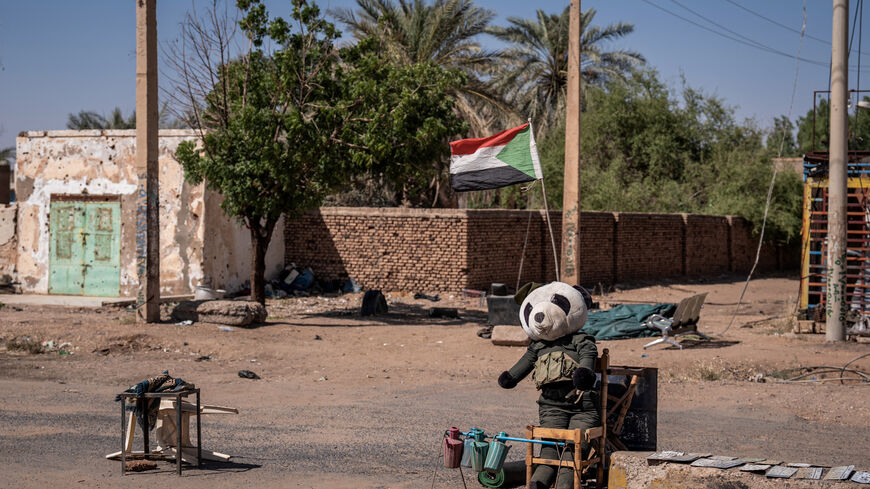  A stuffed panda and a Sudanese flag are placed at a military checkpoint in Khartoum North on November 3, 2024. Sudan's war erupted in April 2023 between the regular army led by Burhan and the paramilitary Rapid Support Forces (RSF), led by his former deputy, Mohamed Hamdan Daglo. It has resulted in the deaths of tens of thousands and the displacement of 11 million people, according to the United Nations. (Photo by Amaury Falt-Brown / AFP) (Photo by AMAURY FALT-BROWN/AFP via Getty Images)