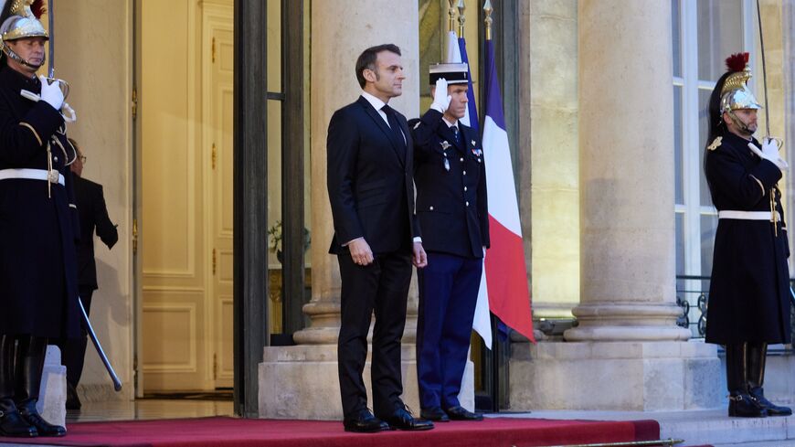 French President Emmanuel Macron seen before meeting with President-elect Donald Trump at the Elysee Palace, on Dec. 7, 2024, in Paris, France.