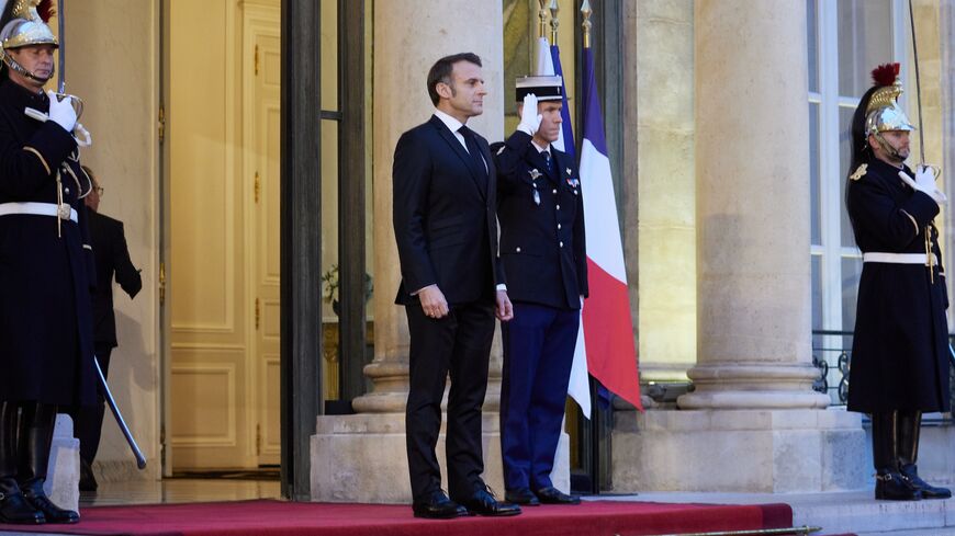 French President Emmanuel Macron seen before meeting with President-elect Donald Trump at the Elysee Palace, on Dec. 7, 2024, in Paris, France. 