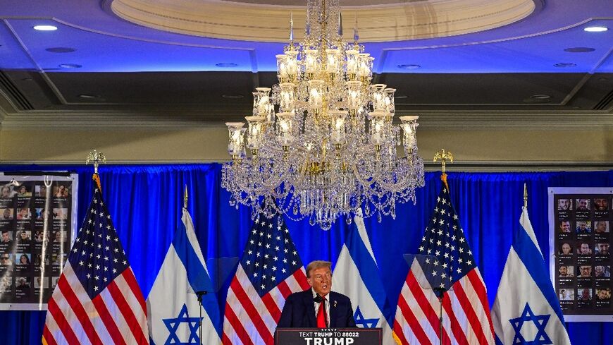 (FILES) US President-elect Donald Trump speaks at a remembrance event to mark the first anniversary of the Hamas attack on Israel