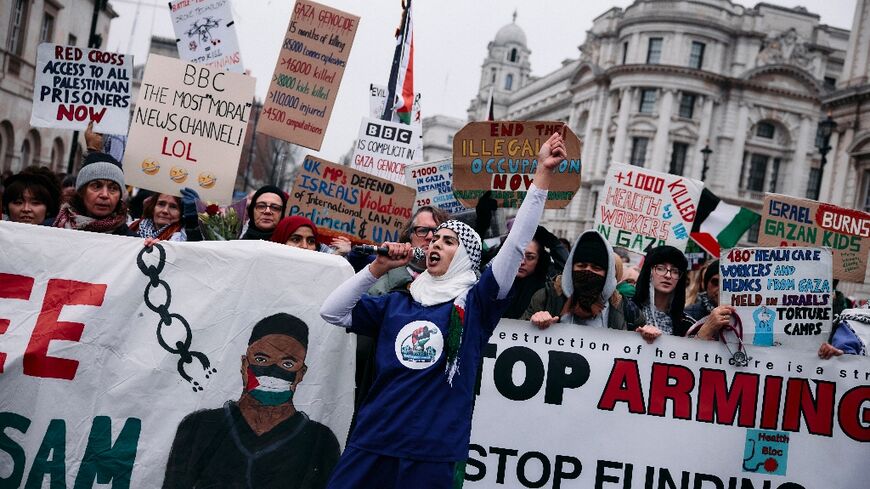 The London rally took place in Whitehall, site of the main British government offices