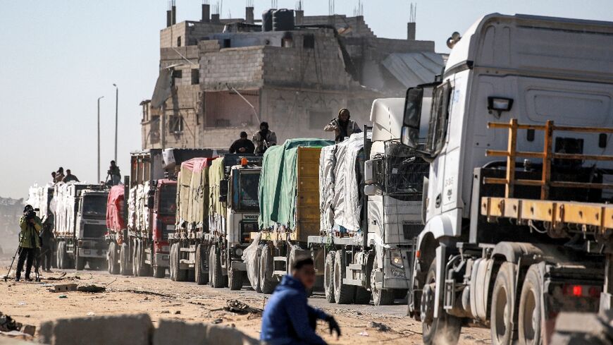 An aid convoy arrives in Rafah district in the southern Gaza Strip.