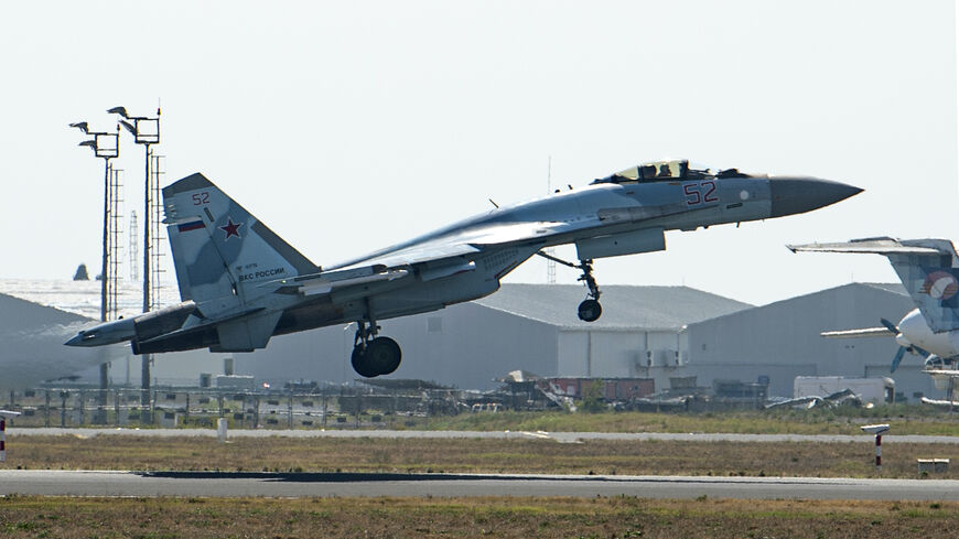 A Russian Sukhoi Su-35 fighter takes off during an air show at the Teknofest festival at Ataturk Airport in Istanbul on Sept. 17, 2019. 