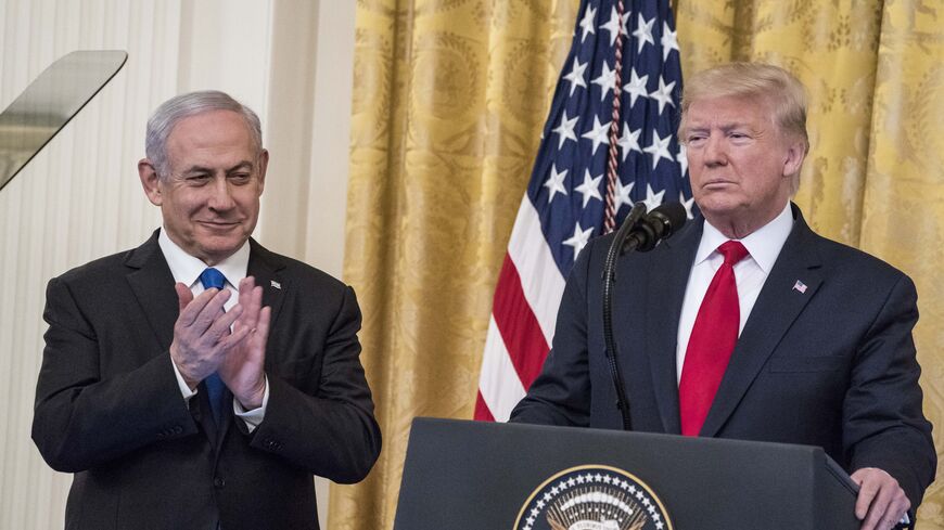 WASHINGTON, DC - JANUARY 28: U.S. President Donald Trump and Israeli Prime Minister Benjamin Netanyahu participate in a joint statement in the East Room of the White House on January 28, 2020 in Washington, DC. The news conference was held to announce the Trump administration's plan to resolve the Israeli-Palestinian conflict. (Photo by Sarah Silbiger/Getty Images)