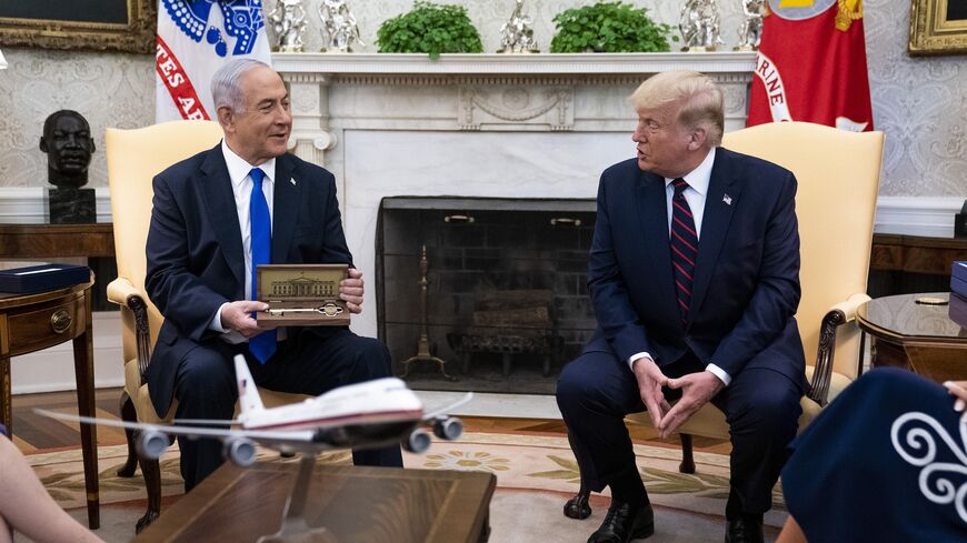 US President Donald Trump and Prime Minister of Israel Benjamin Netanyahu participate in a meeting in the Oval Office of the White House on Sept. 15, 2020, in Washington, DC.