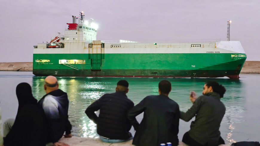 A ship transits the Suez Canal towards the Red Sea on Nov. 3, 2024 in Suez, Egypt. 