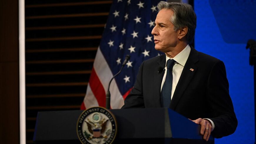 US Secretary of State Antony Blinken speaks at the Atlantic Council in Washington, DC, on Jan. 14, 2025.