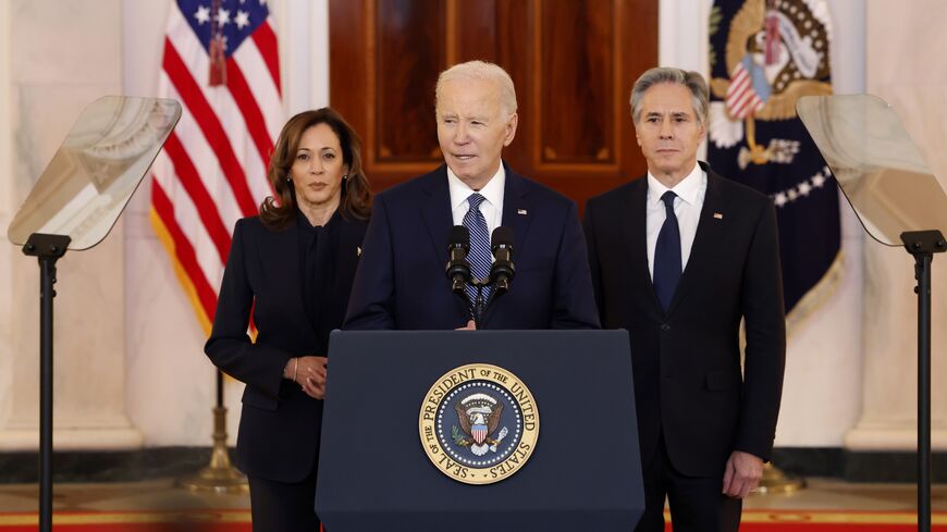 US President Joe Biden (C) delivers remarks on the recently announced ceasefire deal between Israel and Hamas.