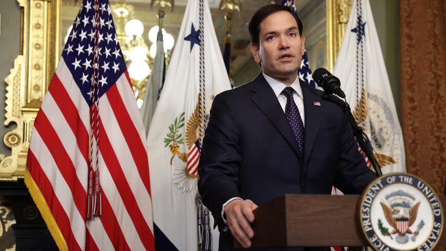 Newly confirmed US Secretary of State Marco Rubio speaks during a swearing-in ceremony at the vice president’s ceremonial office at Eisenhower Executive Office Building Jan. 21, 2025, in Washington, DC.