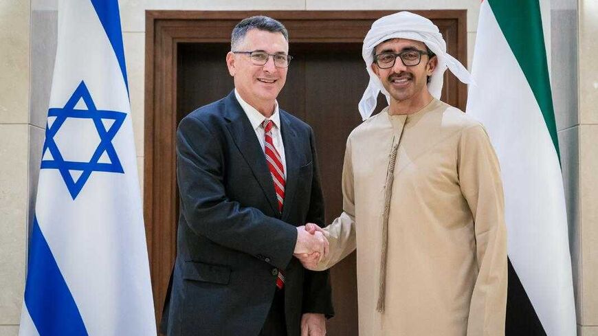 Sheikh Abdullah bin Zayed, Deputy Prime Minister and Minister of Foreign Affairs, and Gideon Saar, Israel's Foreign Minister, in Abu Dhabi.