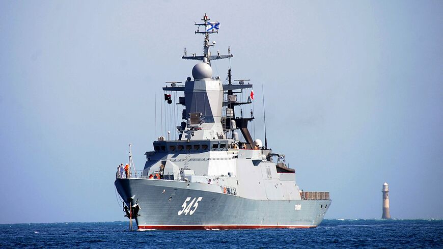 A Russian Steregushchiy class corvette arrives at the port of the Sudanese city of Port Sudan, on March 18, 2021.