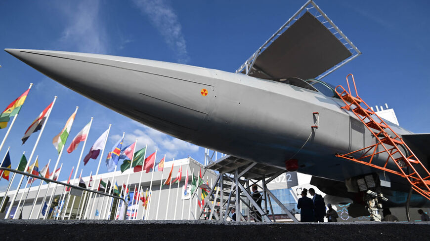 A Russian Sukhoi Su-57 fifth-generation fighter aircraft is exhibited during the Army-2022 International Military-Technical Forum at the Russian Armed Forces' Patriot Park in Kubinka, outside Moscow, Russia, Aug. 16, 2022.