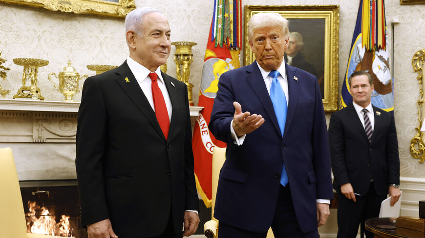 WASHINGTON, DC - FEBRUARY 04: U.S. President Donald Trump, accompanied by Israeli Prime Minister Benjamin Netanyahu (L), speaks during a meeting in the Oval Office of the White House on February 04, 2025 in Washington, DC. Netanyahu is the first foreign leader to visit Trump since he returned to the White House last month. (Photo by Anna Moneymaker/Getty Images)