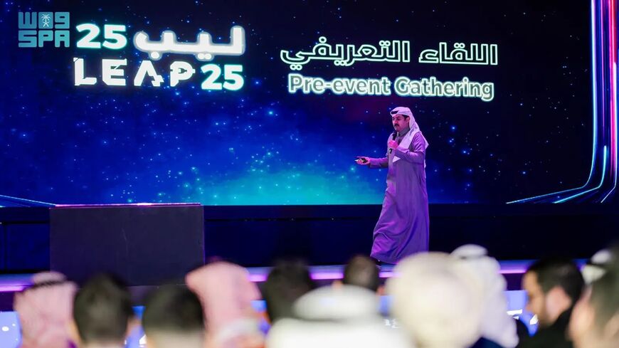 An unidentified man speaks at the preliminary meeting for the fourth edition of the LEAP technology conference, set for Feb. 9-12, in Riyadh, Saudi Arabia, on Feb. 4, 2025.