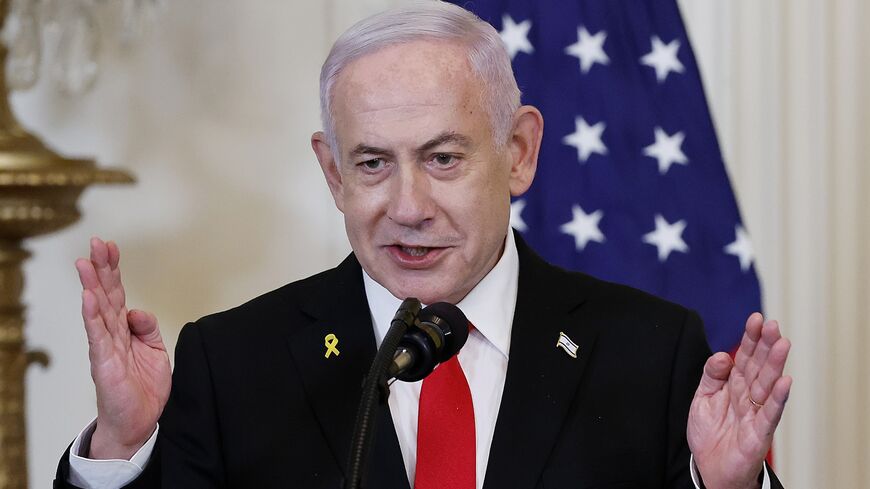 Israeli Prime Minister Benjamin Netanyahu speaks during a joint press conference with US President Donald Trump in the East Room of the White House on Feb. 4, 2025, in Washington.