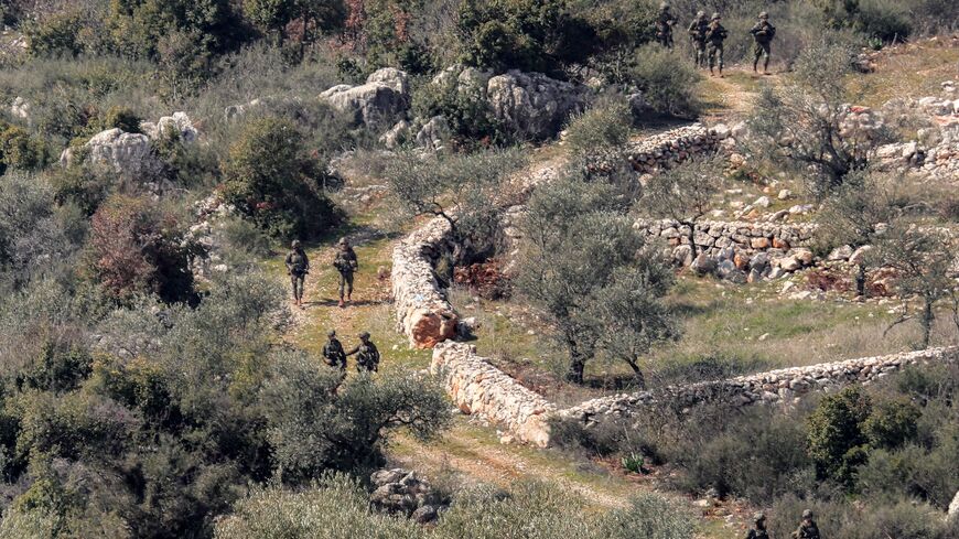 Israeli army forces patrol in the village of Kfarshuba, southern Lebanon, Feb. 17, 2025.