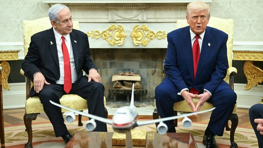 US President Donald Trump meets with Israeli Prime Minister Benjamin Netanyahu in the Oval Office of the White House in Washington, DC, on April 7, 2025. Israeli Prime Minister Benjamin Netanyahu was in Washington on Monday to meet Donald Trump, whom he will likely ask for a reprieve from US tariffs while seeking further backing on Iran and Gaza.