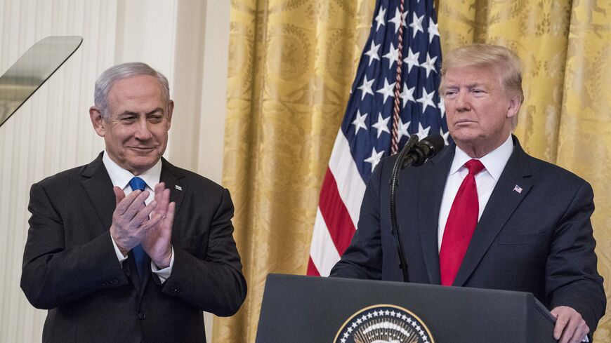 WASHINGTON, DC - JANUARY 28: U.S. President Donald Trump and Israeli Prime Minister Benjamin Netanyahu participate in a joint statement in the East Room of the White House on January 28, 2020 in Washington, DC. The news conference was held to announce the Trump administration's plan to resolve the Israeli-Palestinian conflict. (Photo by Sarah Silbiger/Getty Images)