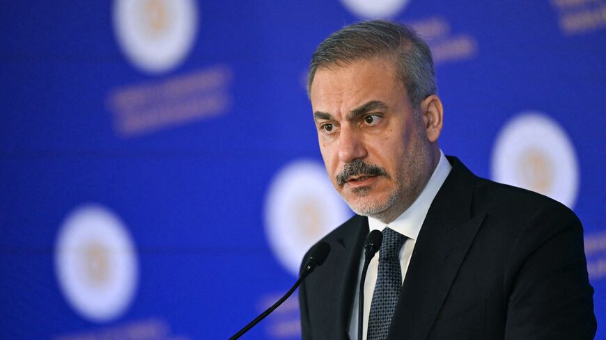 Turkish Minister of Foreign Affairs Hakan Fidan addresses the audience during a press briefing to share insights regarding regional and global developments, Istanbul, January 10, 2025.