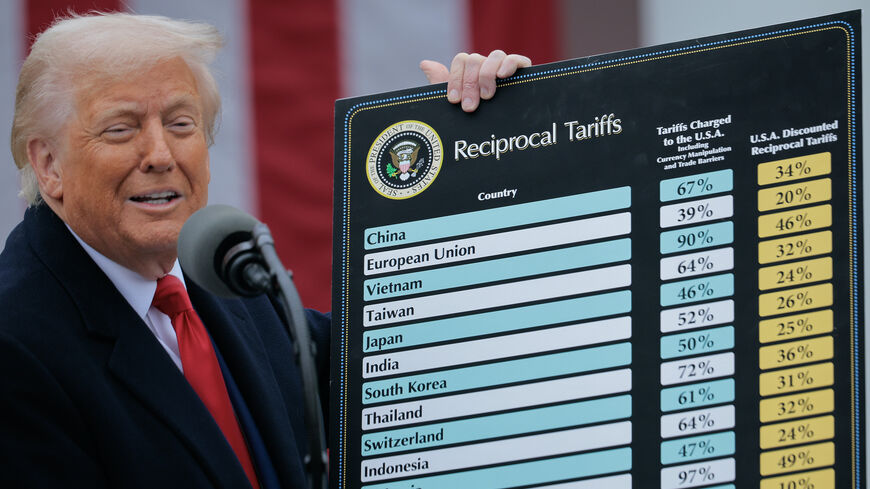 WASHINGTON, DC - APRIL 02: U.S. President Donald Trump speaks during a “Make America Wealthy Again” trade announcement event in the Rose Garden at the White House on April 2, 2025 in Washington, DC. Touting the event as “Liberation Day”, Trump announced additional tariffs targeting goods imported to the U.S. (Photo by Chip Somodevilla/Getty Images)