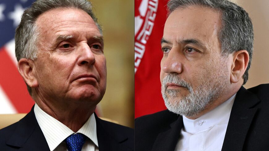  (COMBO) This combination of pictures created on April 09, 2025 shows US Middle East envoy Steve Witkoff after a meeting with Russian officials at Diriyah Palace, in Riyadh, Saudi Arabia, on February 18, 2025 (L); and Iran's Foreign Minister Abbas Araghchi speaking to AFP during an interview at the Iranian consulate in Jeddah on March 7, 2025. Iran said on April 9 a new nuclear deal could be agreed with the United States provided Tehran's longtime adversary shows sufficient goodwill in upcoming talks, as Is