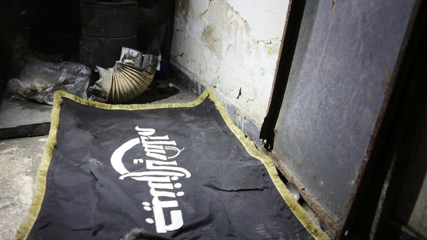 A Jaish al-Islam flag found in one of the group's alleged prisons in Eastern Ghouta