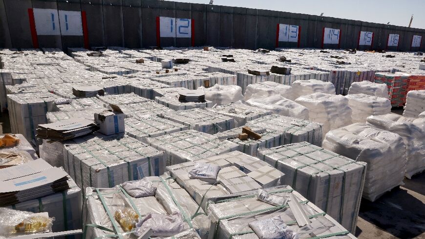 Aid destined for Gaza awaits Israeli authorisation for transportation to Gaza.