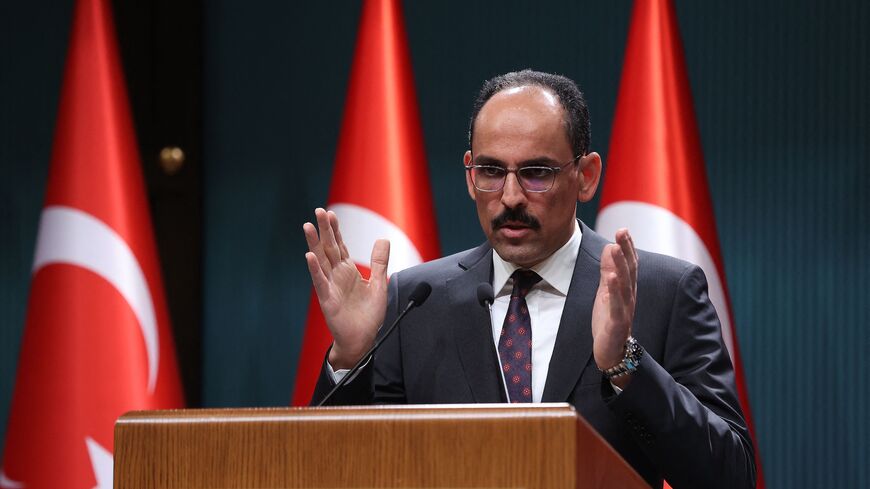 Turkish presidential spokesperson Ibrahim Kalin gives a press conference following talks with Sweden and Finland over their bids to join NATO at the Presidential Complex in Ankara, on May 25, 2022.