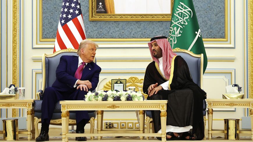 President Donald Trump meets with Saudi Crown Prince Mohammed bin Salman during a “coffee ceremony” at the Saudi Royal Court on May 13, 2025, in Riyadh, Saudi Arabia.