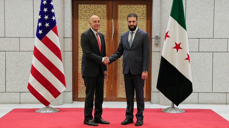 US special envoy for Syria Tom Barrack meets Syrian President Ahmed Sharaa in Damascus, on May 29, 2025.