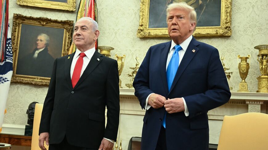 US President Donald Trump and Israeli Prime Minister Benjamin Netanyahu in the Oval Office of the White House, Washington, DC, Feb. 4, 2025.