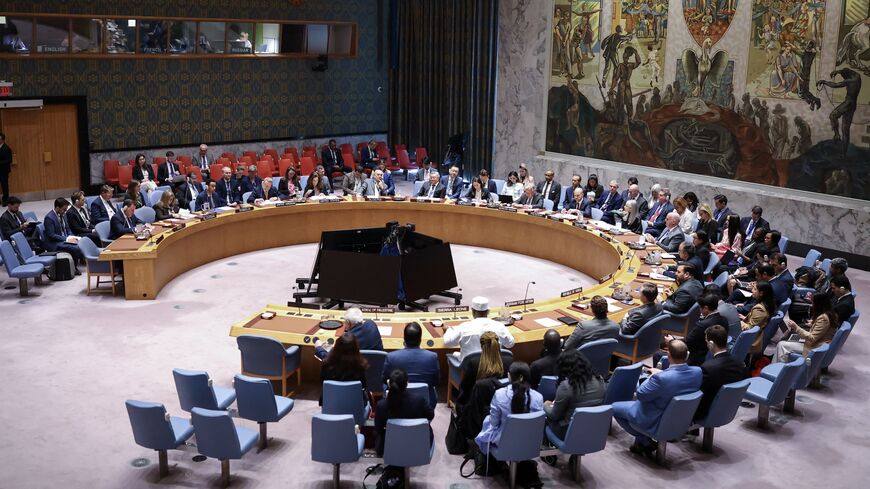 A view of the UN Security Council during a meeting to discuss the situation in Middle East at the UN headquarters in New York City, on April 29, 2025.