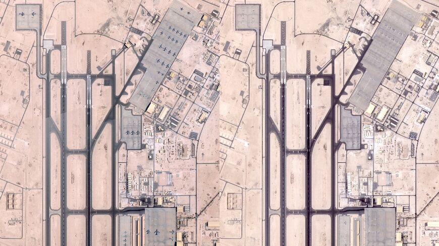 Satellite images of the Al Udeid US military base in Qatar on June 5 (L) and June 19 (R), 2025 