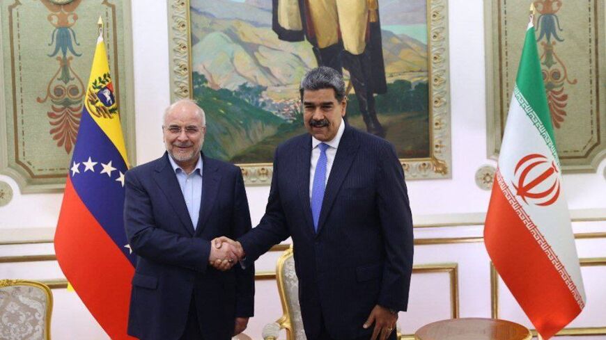 Iran's Parliament Speaker Mohammad Bagher Ghalibaf meets with Venezuelan President Nicolas Maduro in Caracas on June 2, 2025.