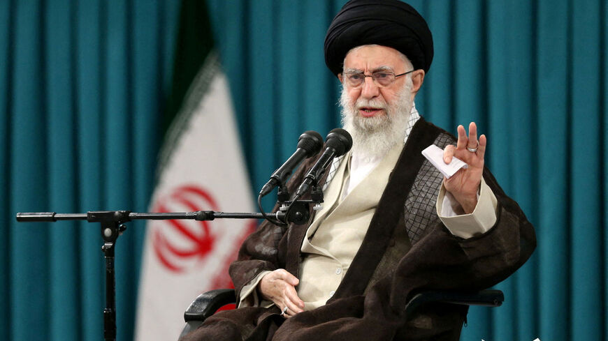 FILE PHOTO: Iran's Supreme Leader Ayatollah Ali Khamenei speaks during a meeting with a group of students in Tehran, Iran November 2, 2022. Office of the Iranian Supreme Leader/WANA (West Asia News Agency)/Handout via REUTERS/File Photo
